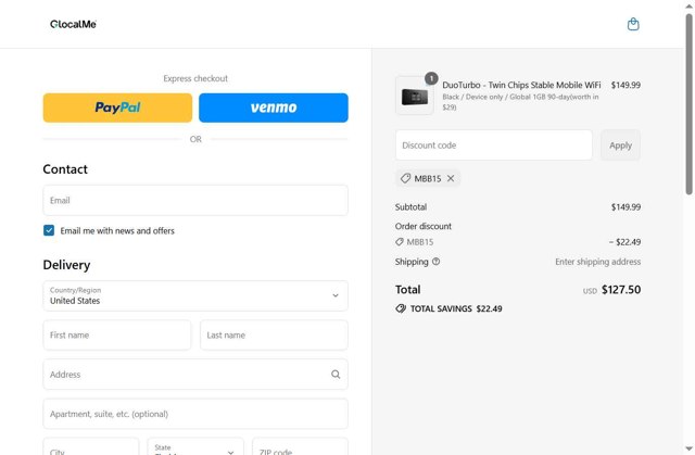 GlocalMe checkout page showing GlocalMe promo code box | Screenshot taken by SimplyCodes community member on Jul 29, 2025