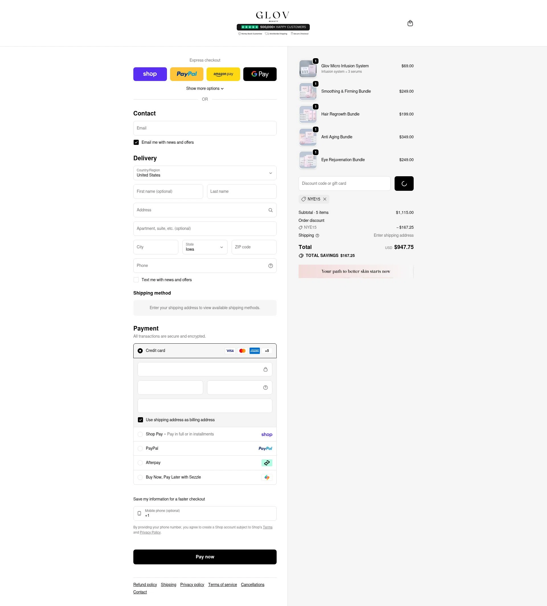 Glov Beauty checkout page showing Glov Beauty discount code box | Screenshot taken by SimplyCodes community member on Feb 21, 2026