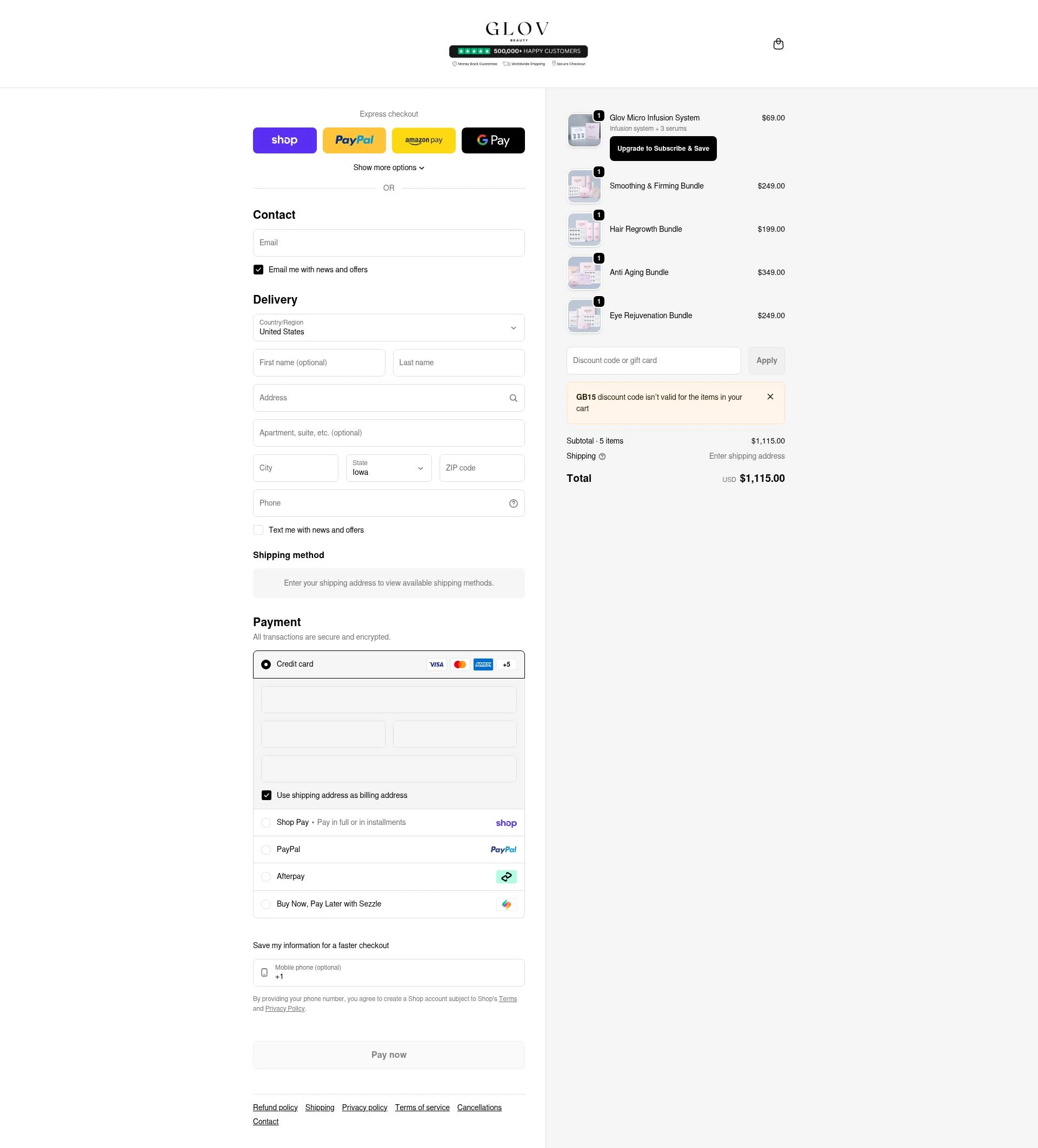 Glov Beauty checkout page showing Glov Beauty discount code box | Screenshot taken by SimplyCodes community member on Feb 21, 2026