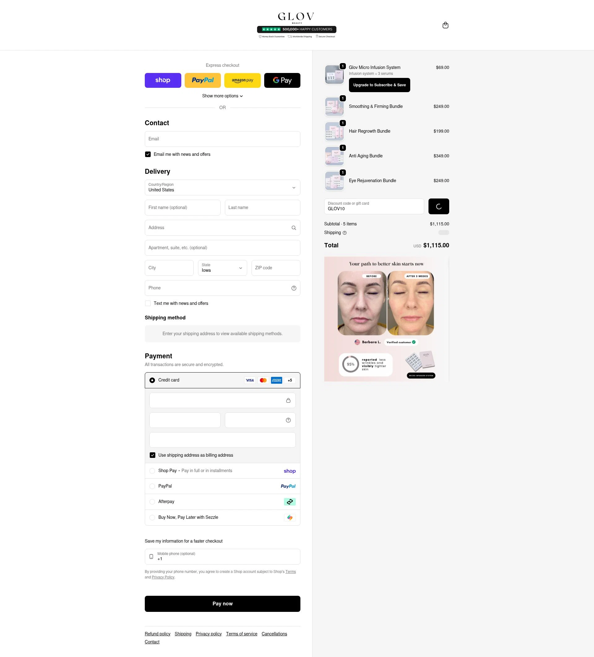 Glov Beauty checkout page showing Glov Beauty discount code box | Screenshot taken by SimplyCodes community member on Feb 21, 2026
