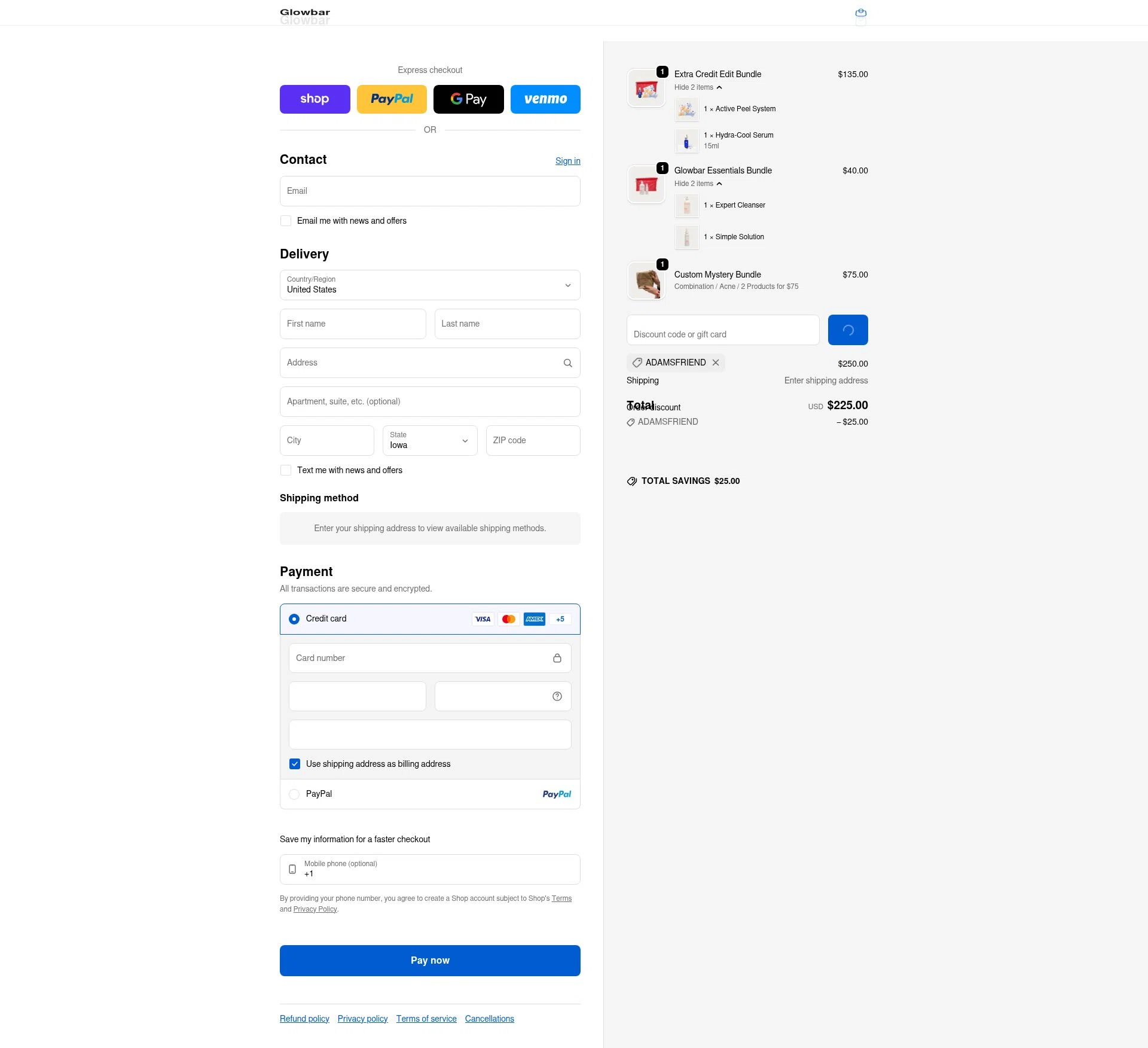 Glowbar checkout page showing Glowbar promo code box | Screenshot taken by SimplyCodes community member on Feb 10, 2026