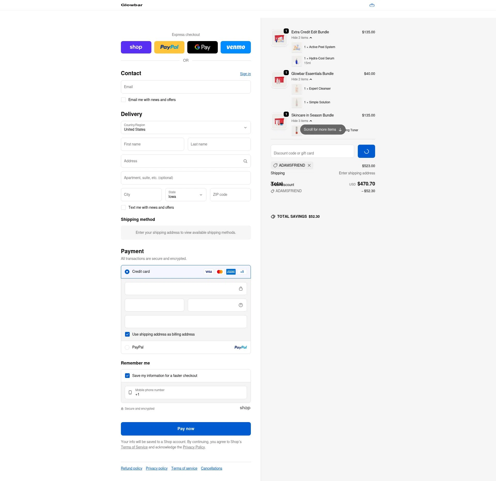 Glowbar checkout page showing Glowbar promo code box | Screenshot taken by SimplyCodes community member on Jan 28, 2026