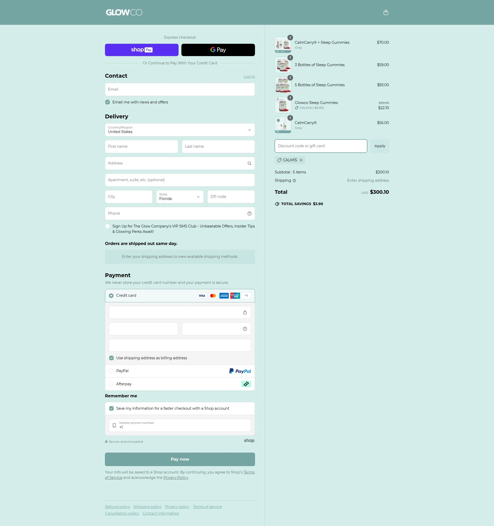 GlowCo checkout page showing GlowCo discount code box | Screenshot taken by SimplyCodes community member on Jun 6, 2025