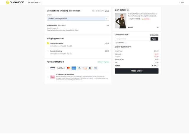 GLOWMODE checkout page showing GLOWMODE discount code box | Screenshot taken by SimplyCodes community member on Sep 14, 2025