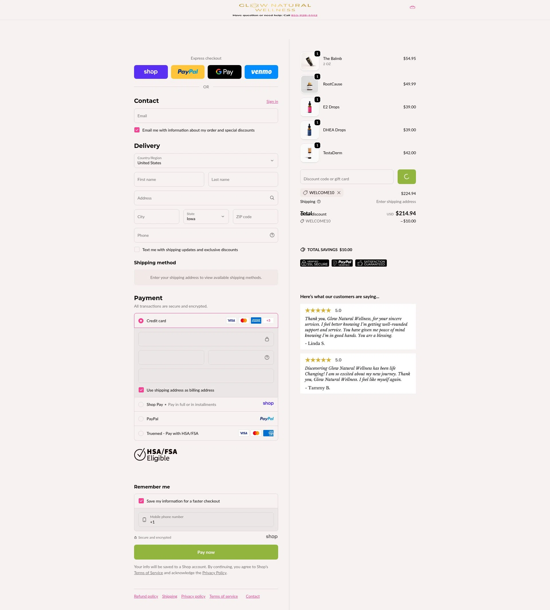 GLOW Natural Wellness checkout page showing GLOW Natural Wellness promo code box | Screenshot taken by SimplyCodes community member on Jan 2, 2026