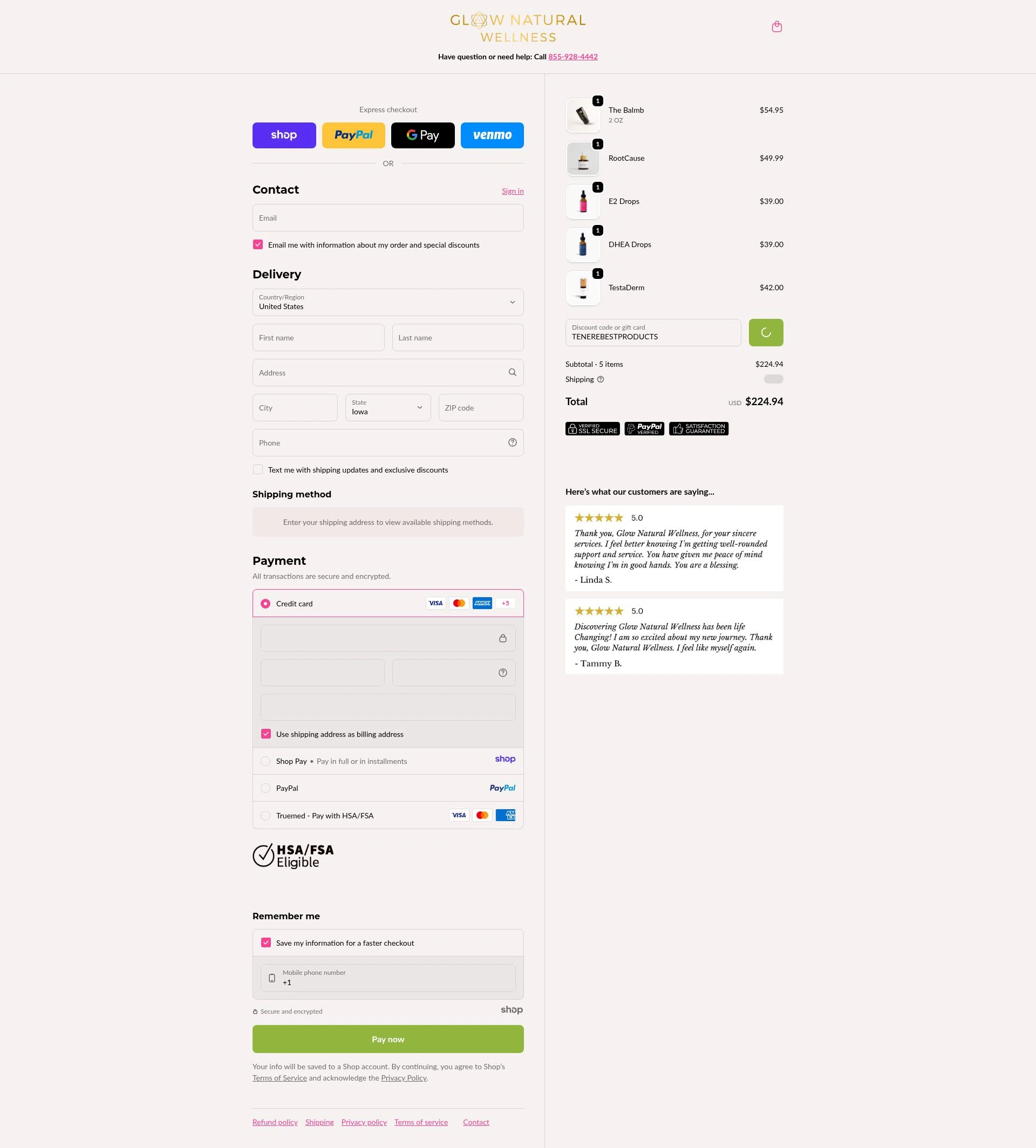 GLOW Natural Wellness checkout page showing GLOW Natural Wellness promo code box | Screenshot taken by SimplyCodes community member on Jan 2, 2026