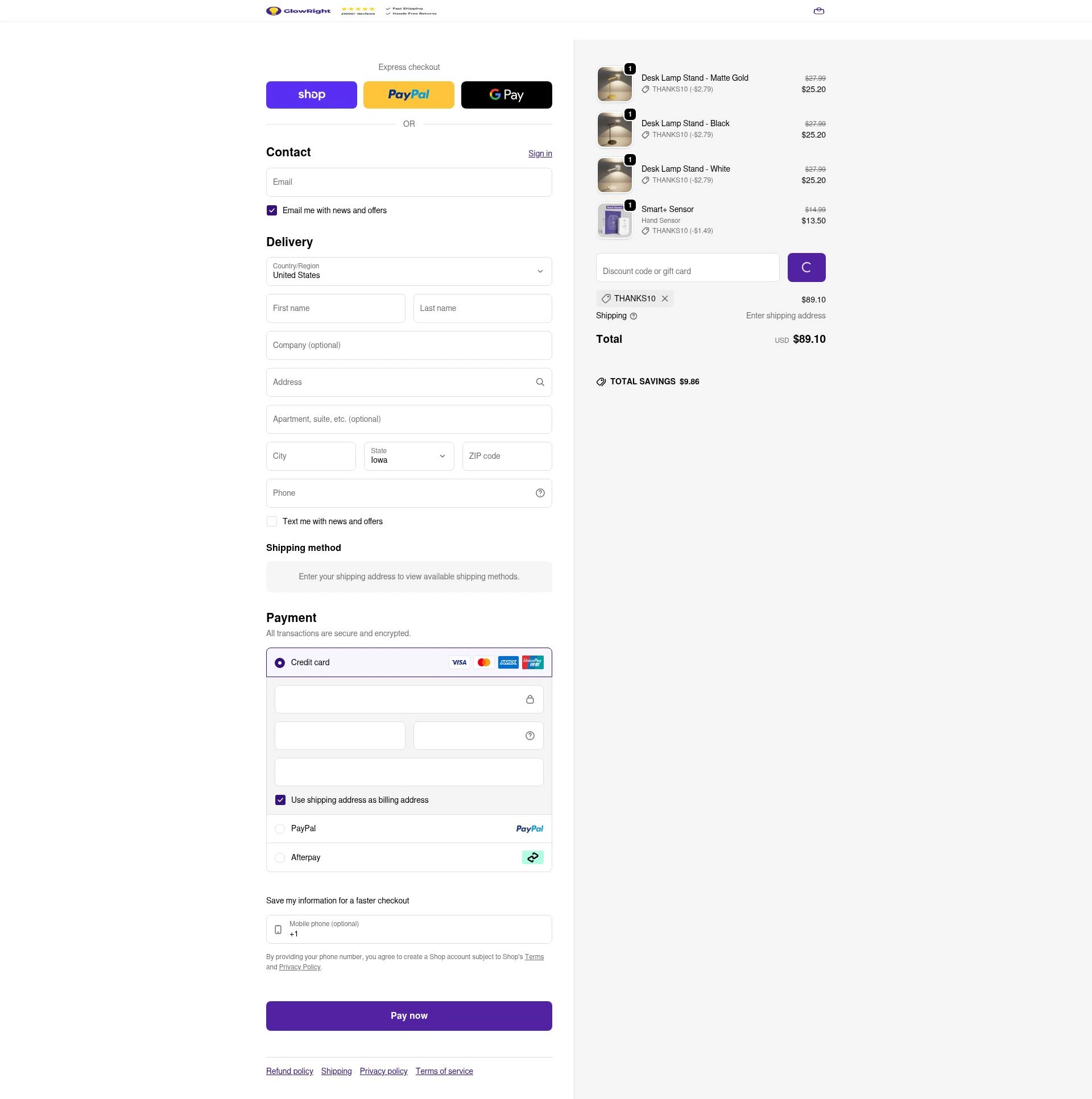 GlowRight checkout page showing GlowRight discount code box | Screenshot taken by SimplyCodes community member on Feb 5, 2026