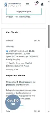 Gluten Free Society coupon verification screenshot