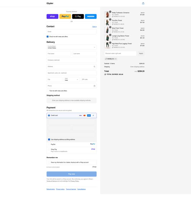 Glyder Apparel checkout page showing Glyder Apparel coupon code box | Screenshot taken by SimplyCodes community member on Sep 12, 2025