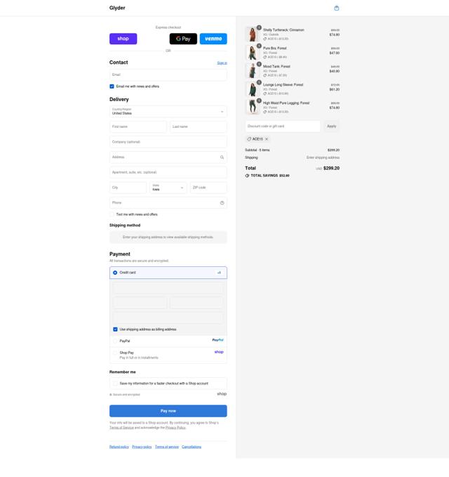 Glyder Apparel checkout page showing Glyder Apparel coupon code box | Screenshot taken by SimplyCodes community member on Sep 12, 2025