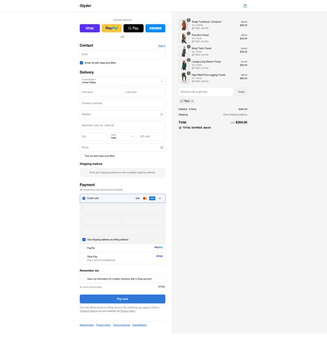 Glyder Apparel checkout page showing Glyder Apparel coupon code box | Screenshot taken by SimplyCodes community member on Sep 12, 2025