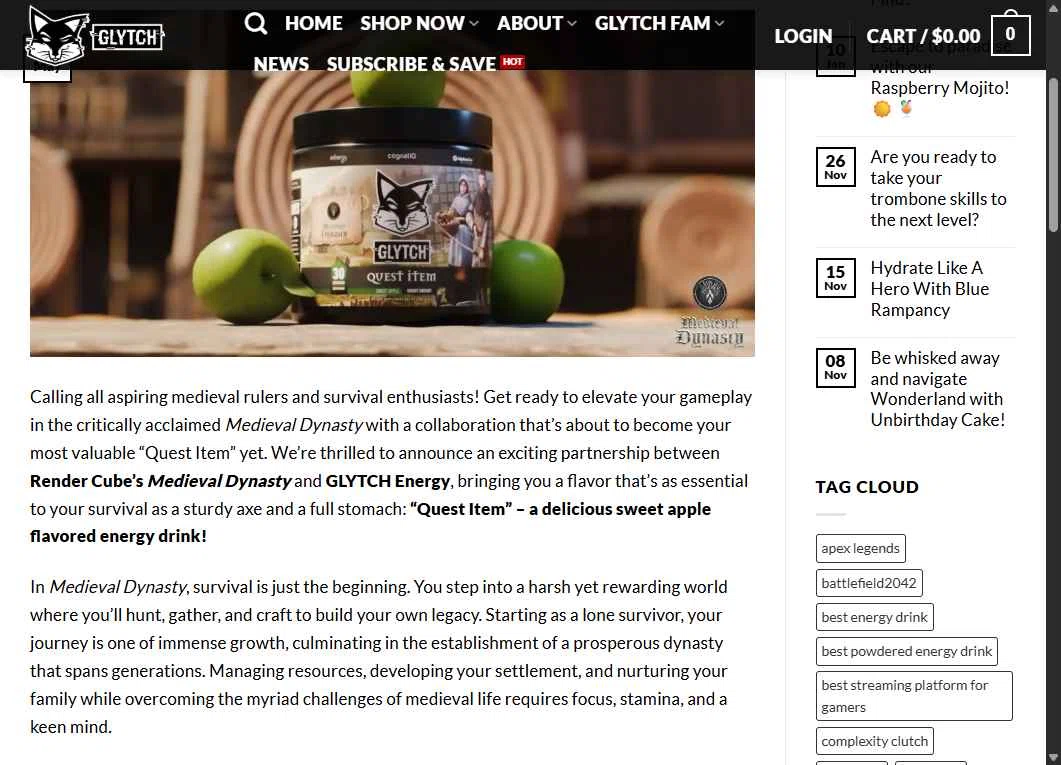 Glytch Energy checkout page showing Glytch Energy promo code box | Screenshot taken by SimplyCodes community member on Jan 4, 2026