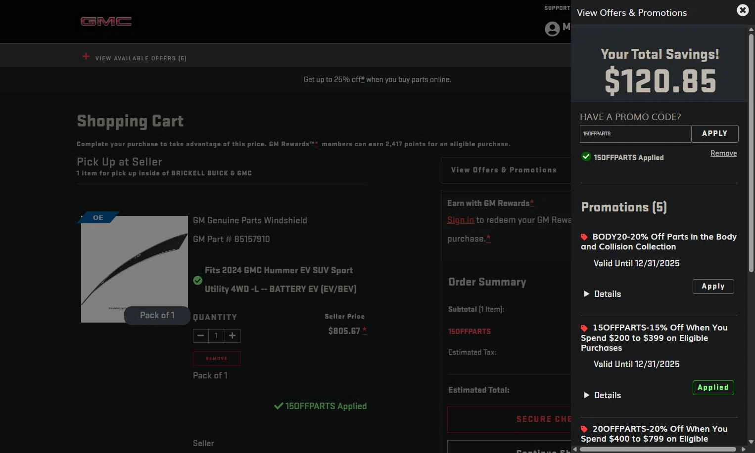 GMC checkout page showing GMC promo code box | Screenshot taken by SimplyCodes community member on Dec 28, 2025