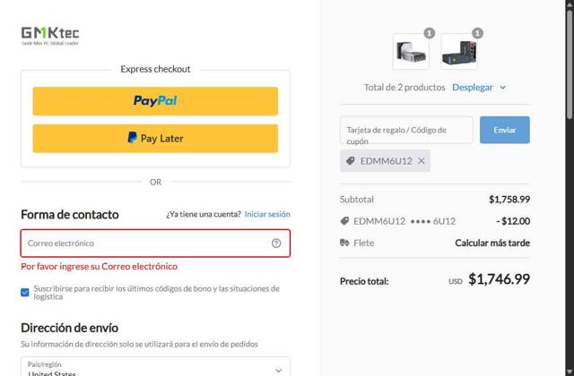 GMKtec checkout page showing GMKtec coupon code box | Screenshot taken by SimplyCodes community member on Aug 30, 2025