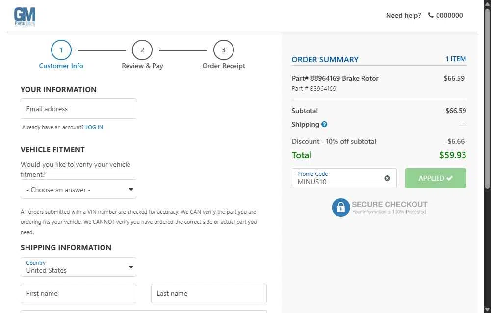 GM Parts Store checkout page showing GM Parts Store promo code box | Screenshot taken by SimplyCodes community member on Nov 25, 2025