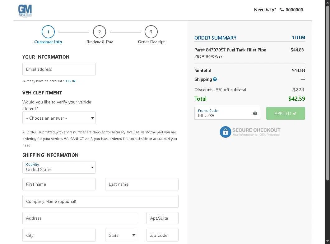 GM Parts Store checkout page showing GM Parts Store promo code box | Screenshot taken by SimplyCodes community member on Dec 30, 2025