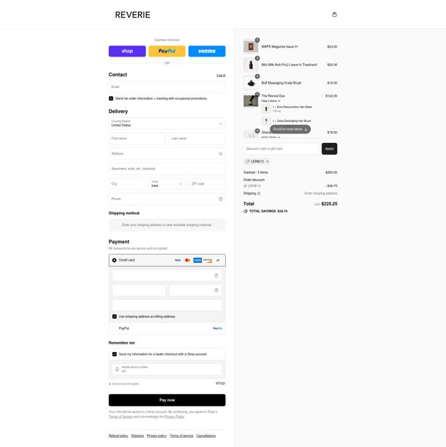 REVERIE Haircare checkout page showing REVERIE Haircare promo code box | Screenshot taken by SimplyCodes community member on Sep 9, 2025