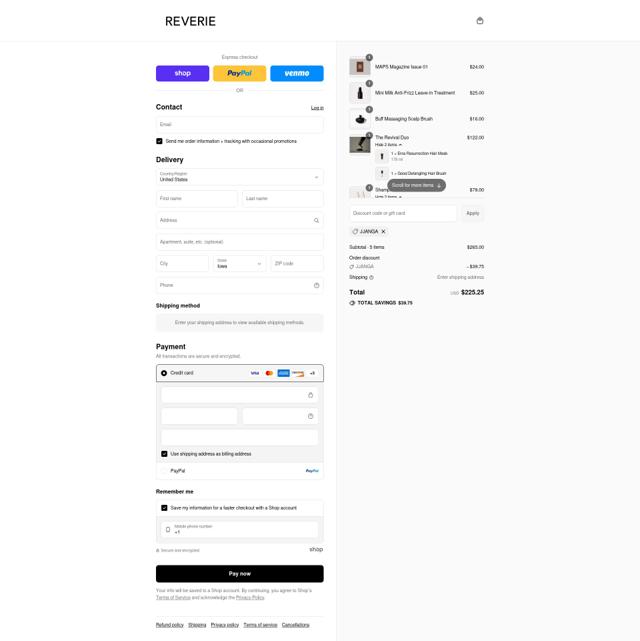 REVERIE Haircare checkout page showing REVERIE Haircare promo code box | Screenshot taken by SimplyCodes community member on Sep 9, 2025
