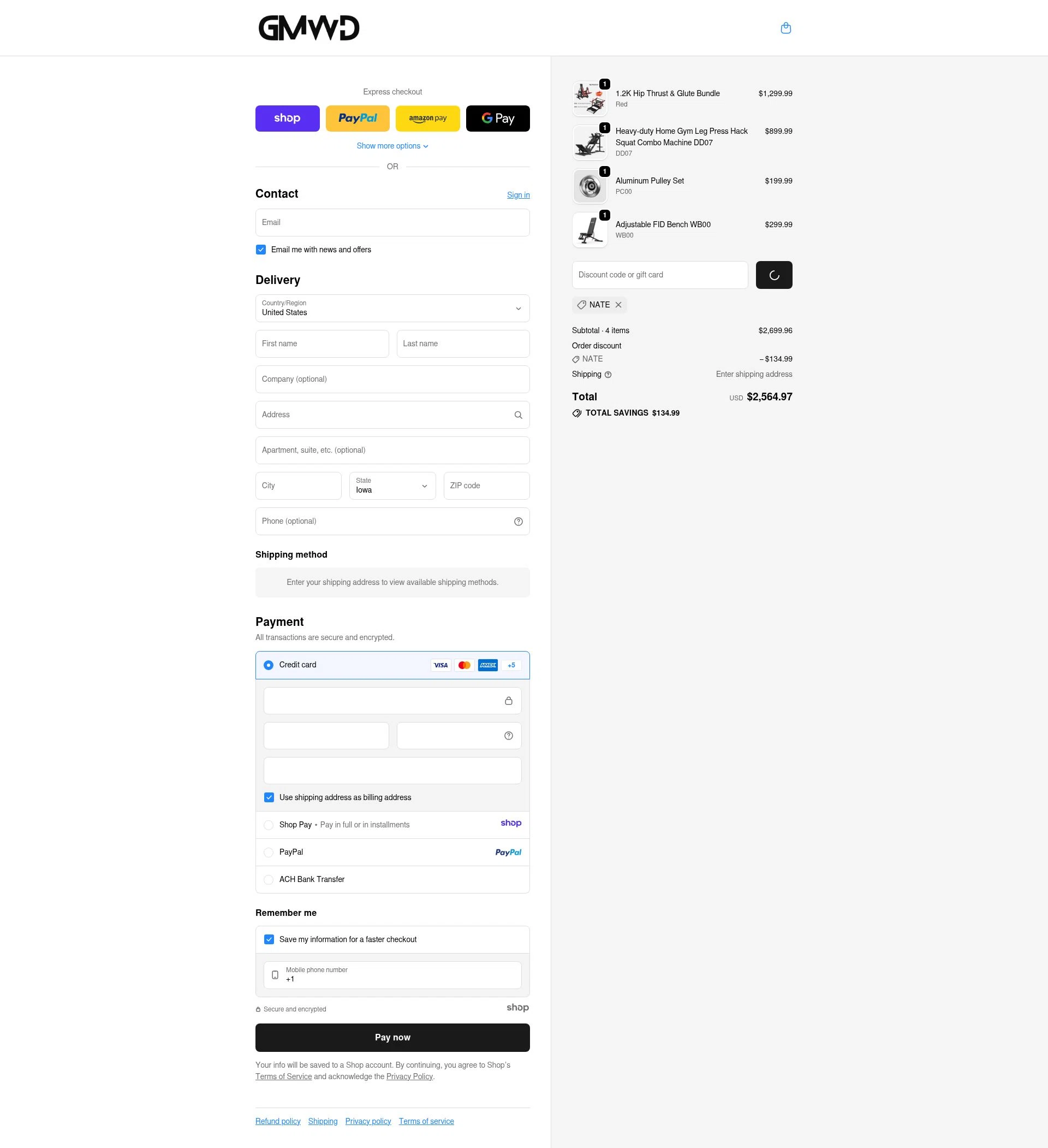 GMWD Fitness checkout page showing GMWD Fitness discount code box | Screenshot taken by SimplyCodes community member on Dec 28, 2025