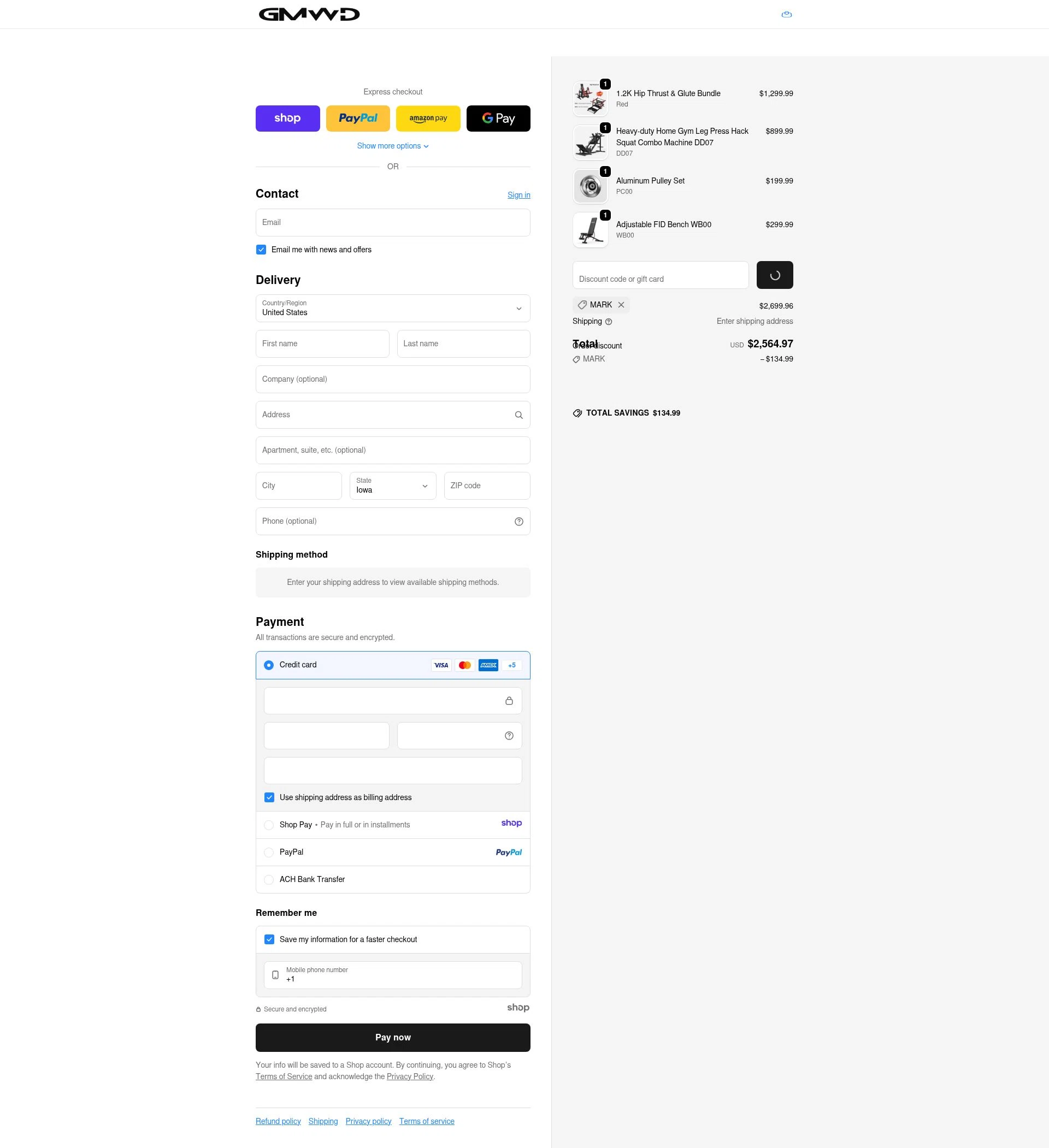 GMWD Fitness checkout page showing GMWD Fitness discount code box | Screenshot taken by SimplyCodes community member on Dec 28, 2025