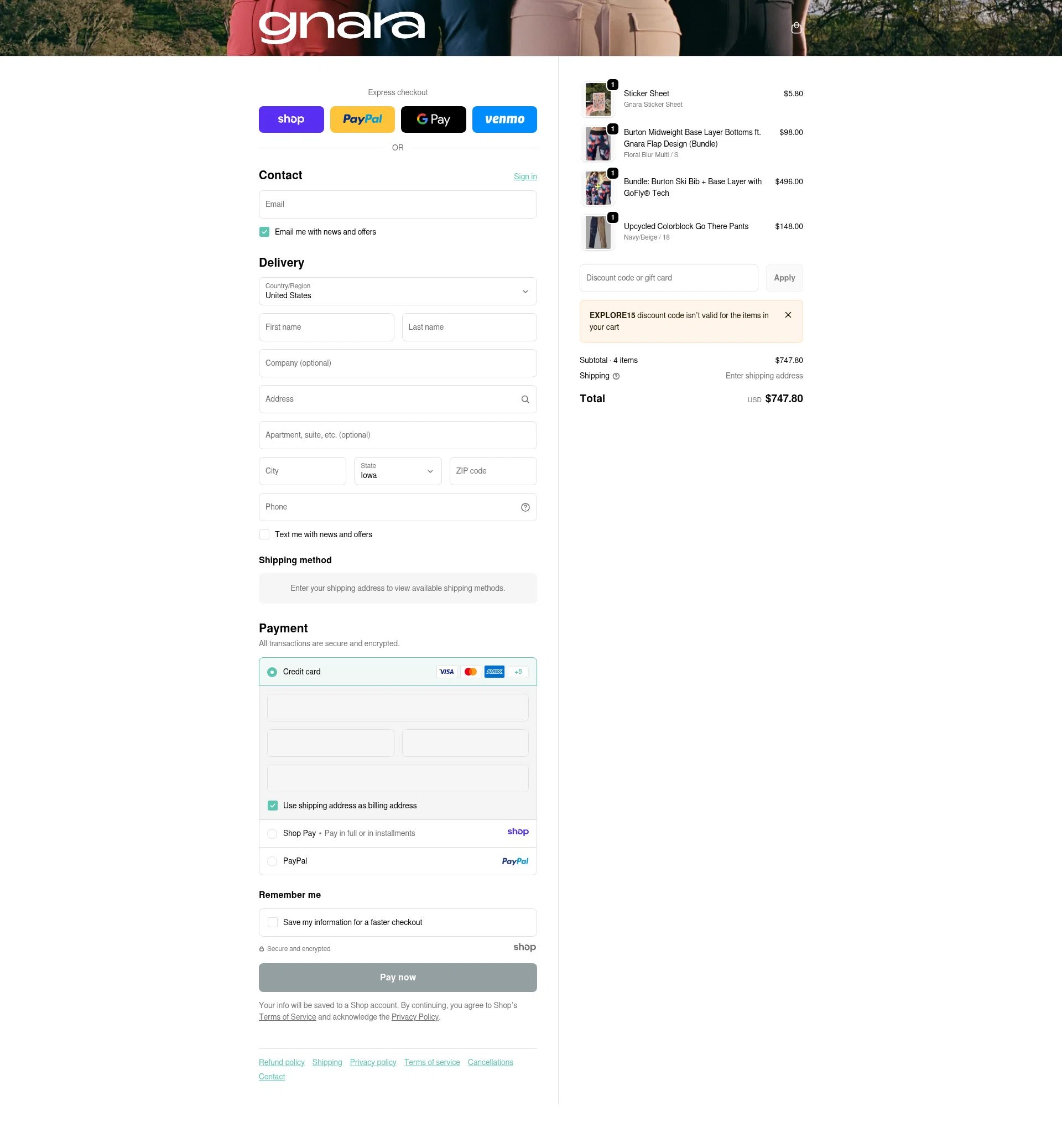 Gnara checkout page showing Gnara discount code box | Screenshot taken by SimplyCodes community member on Dec 24, 2025