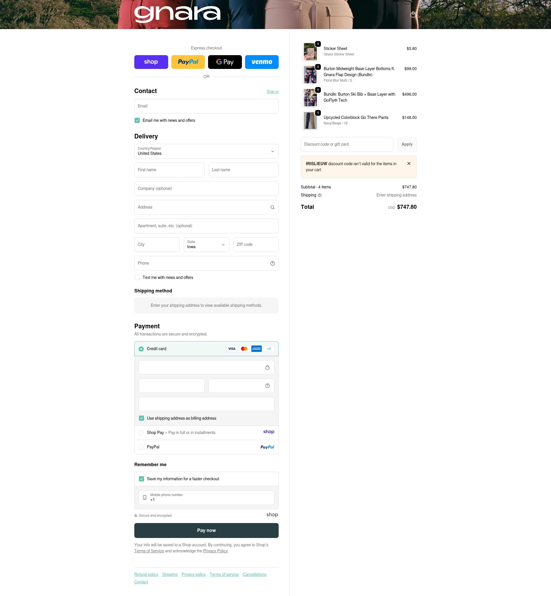 Gnara checkout page showing Gnara discount code box | Screenshot taken by SimplyCodes community member on Dec 29, 2025