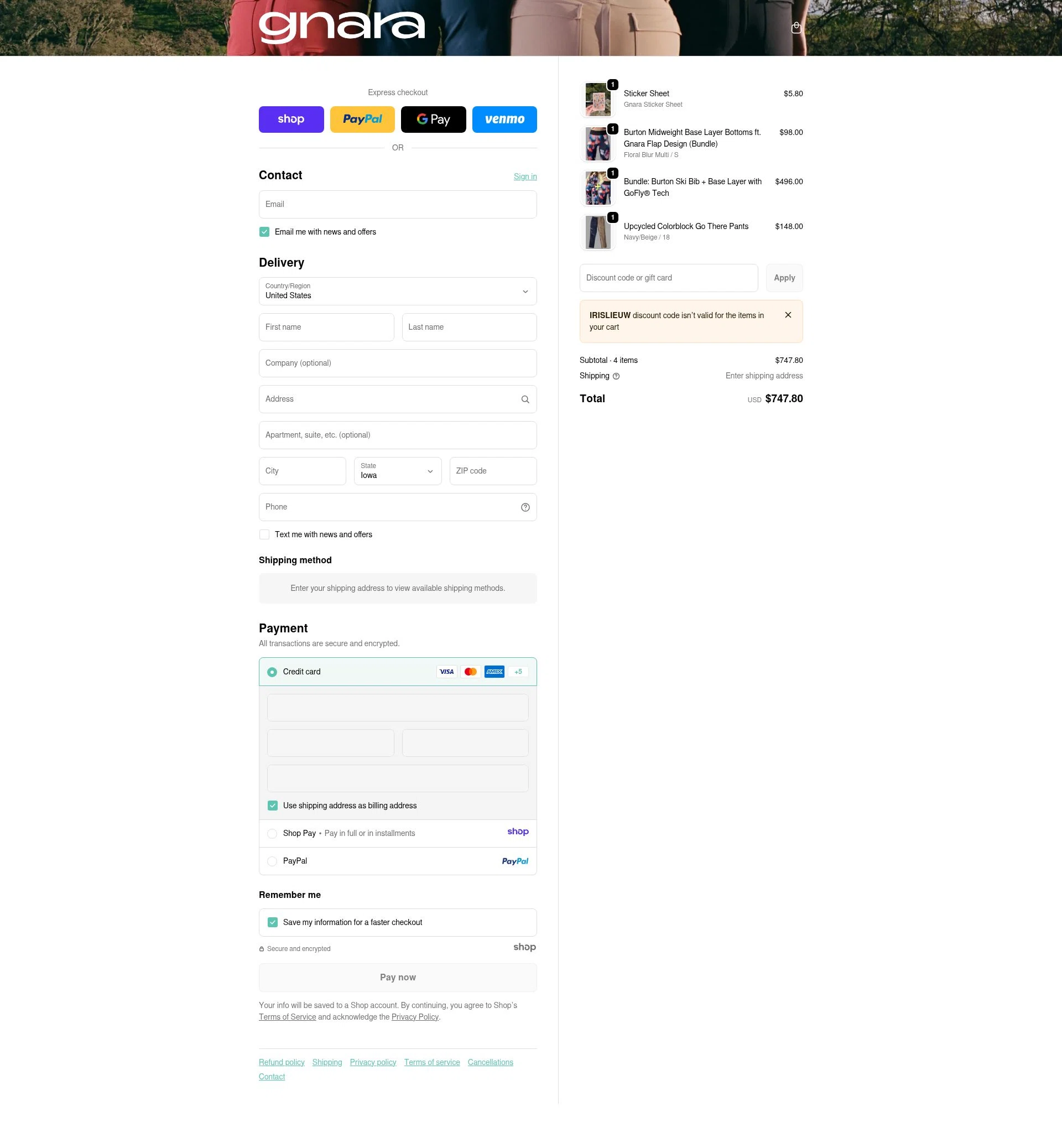 Gnara checkout page showing Gnara discount code box | Screenshot taken by SimplyCodes community member on Dec 24, 2025