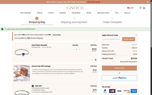 Gnoce checkout page showing Gnoce discount code box | Screenshot taken by SimplyCodes community member on Aug 31, 2025