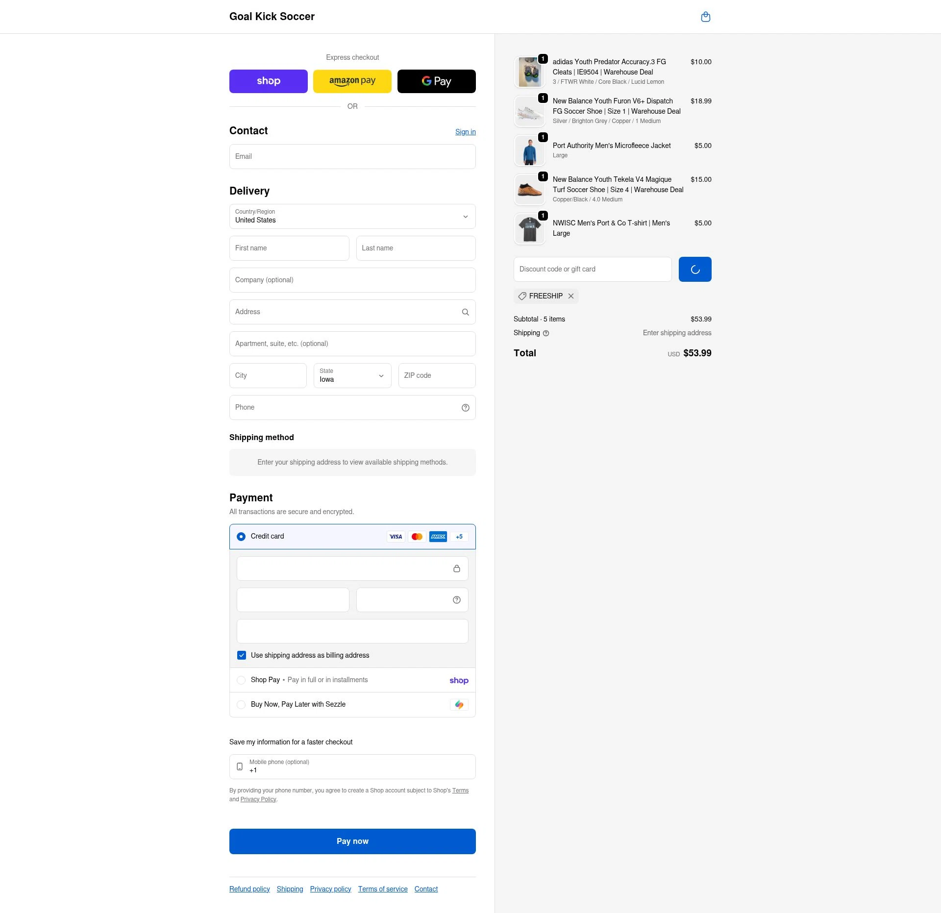 Goal Kick Soccer checkout page showing Goal Kick Soccer discount code box | Screenshot taken by SimplyCodes community member on Feb 17, 2026