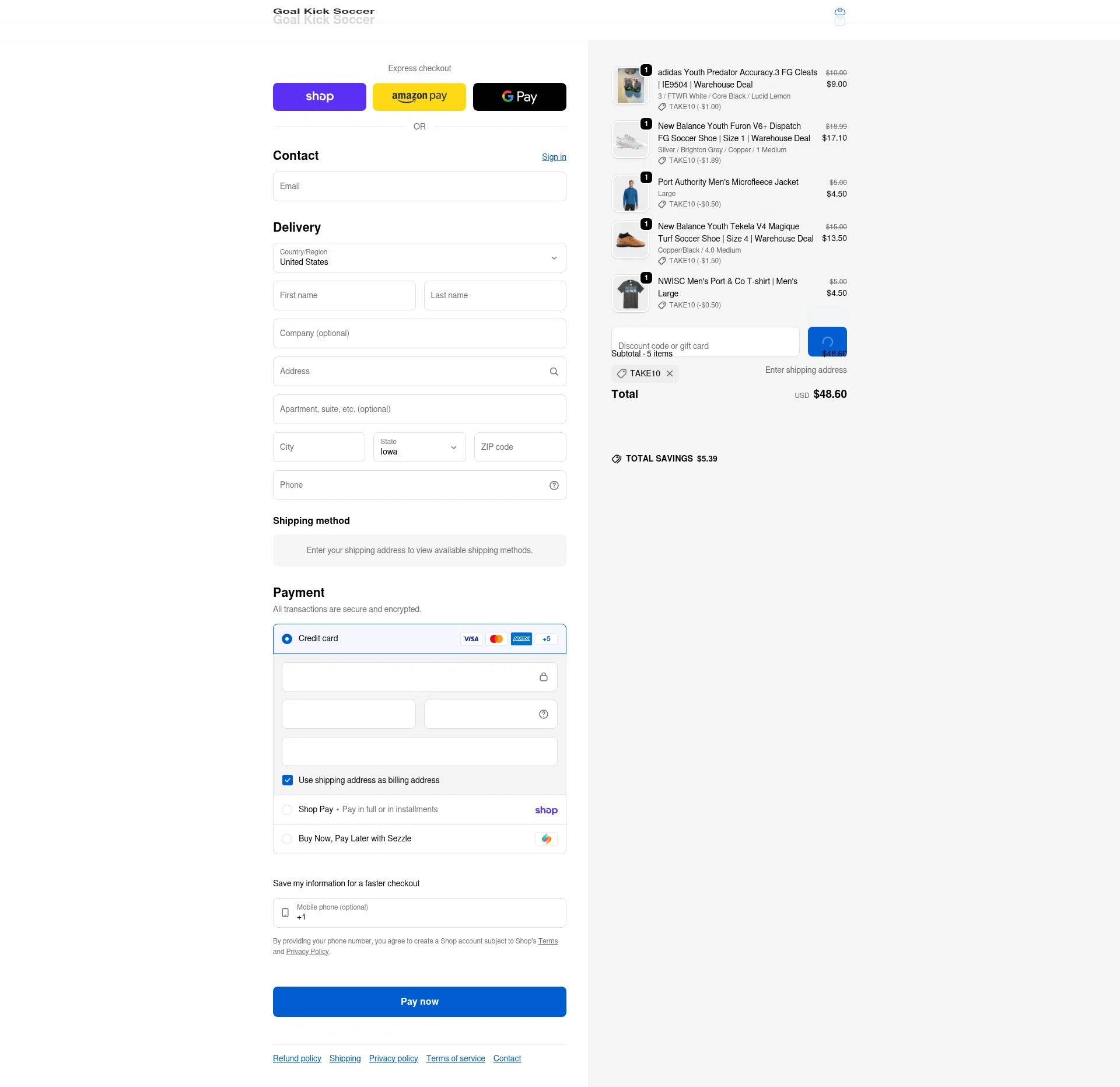 Goal Kick Soccer checkout page showing Goal Kick Soccer discount code box | Screenshot taken by SimplyCodes community member on Feb 17, 2026