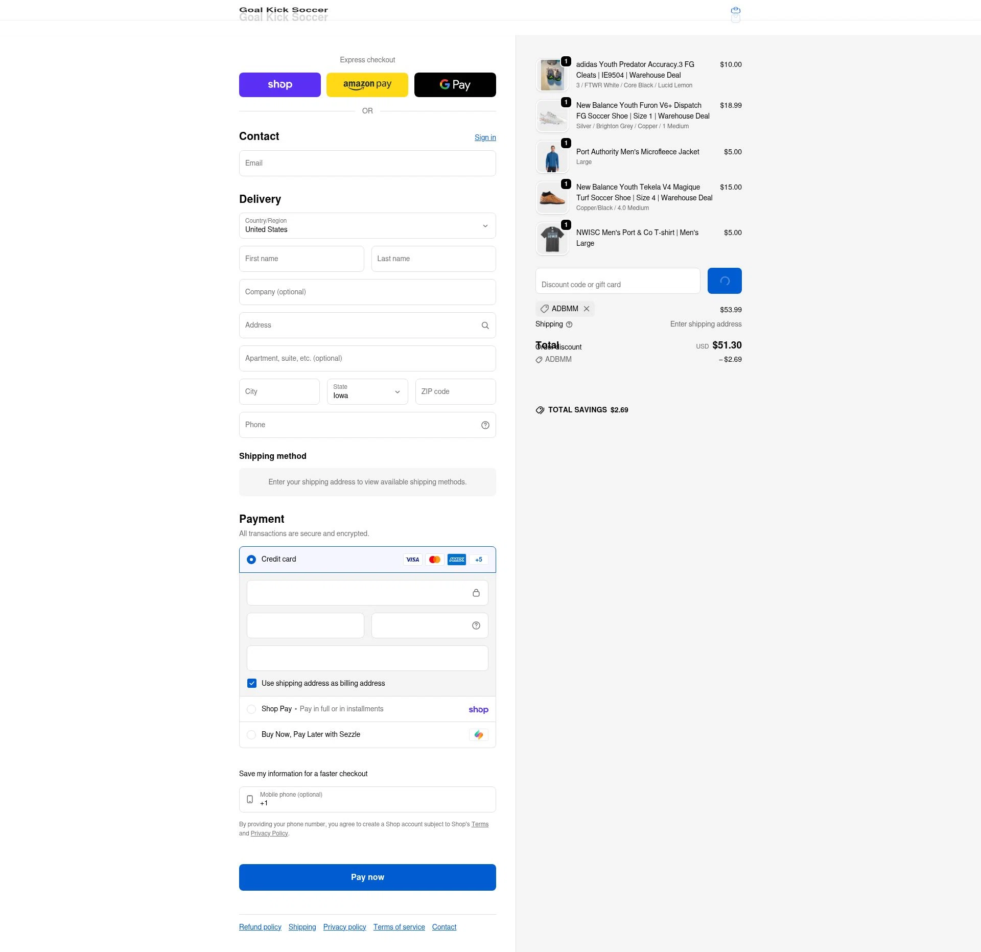 Goal Kick Soccer checkout page showing Goal Kick Soccer discount code box | Screenshot taken by SimplyCodes community member on Feb 17, 2026