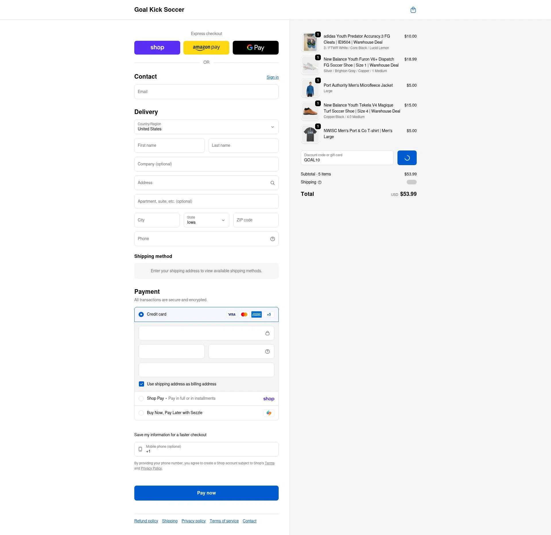 Goal Kick Soccer checkout page showing Goal Kick Soccer discount code box | Screenshot taken by SimplyCodes community member on Feb 17, 2026