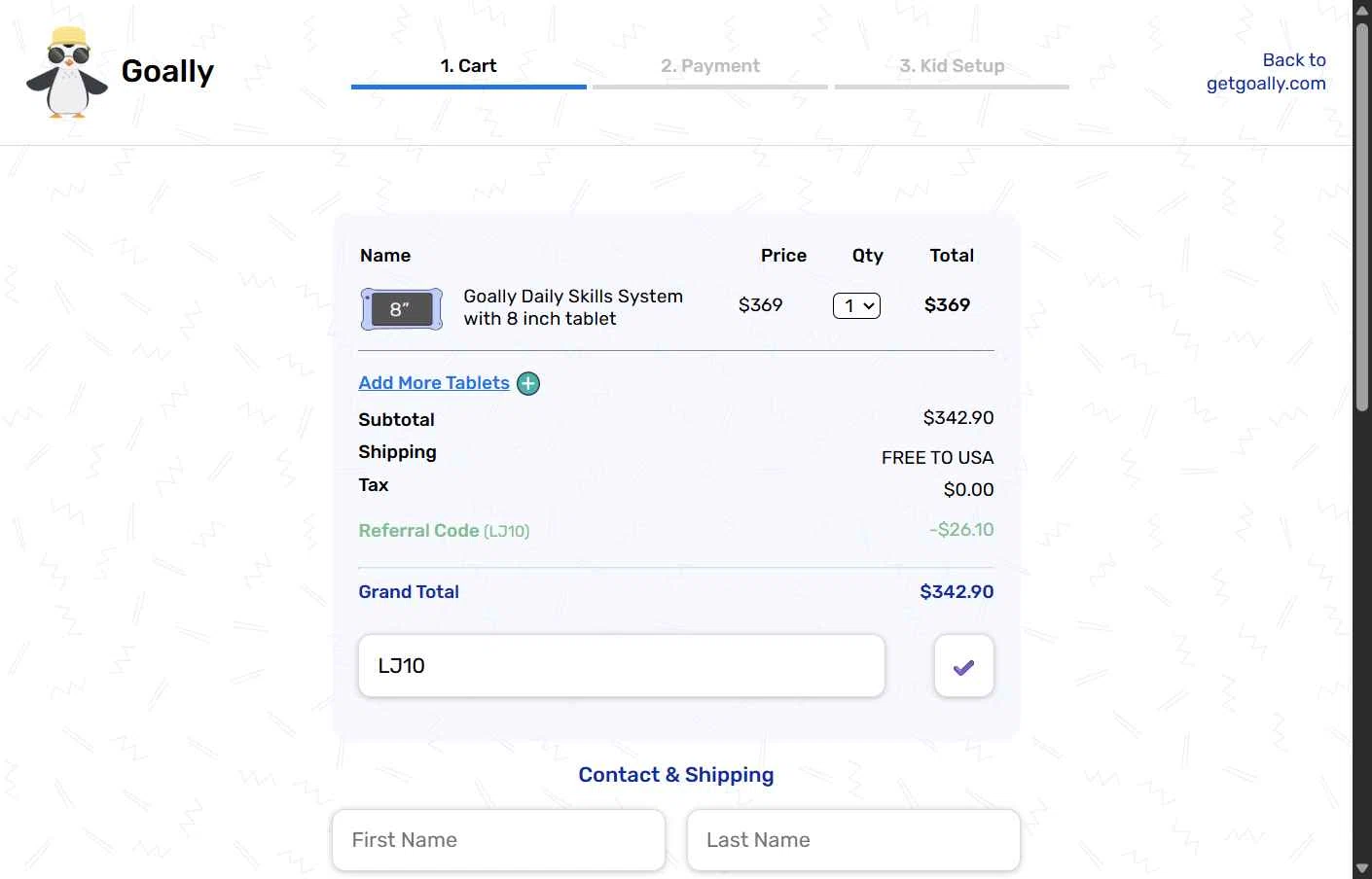 Goally checkout page showing Goally discount code box | Screenshot taken by SimplyCodes community member on Nov 5, 2025