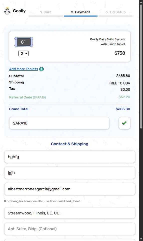 Goally checkout page showing Goally discount code box | Screenshot taken by SimplyCodes community member on Nov 8, 2025