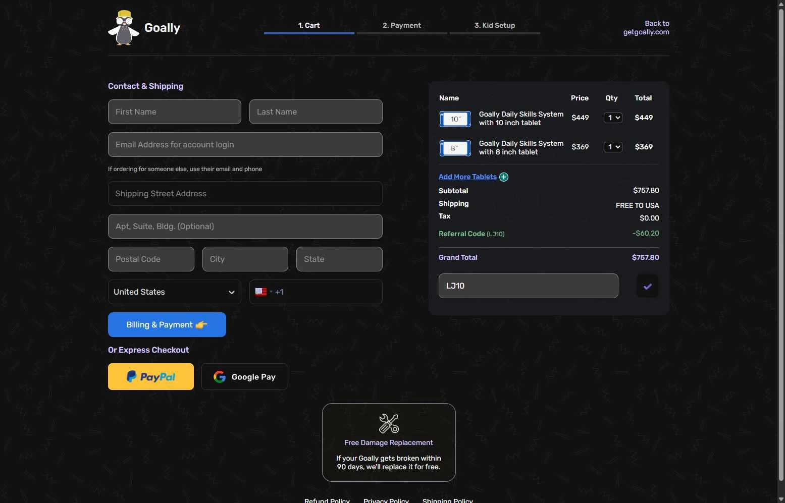 Goally checkout page showing Goally discount code box | Screenshot taken by SimplyCodes community member on Jan 2, 2026