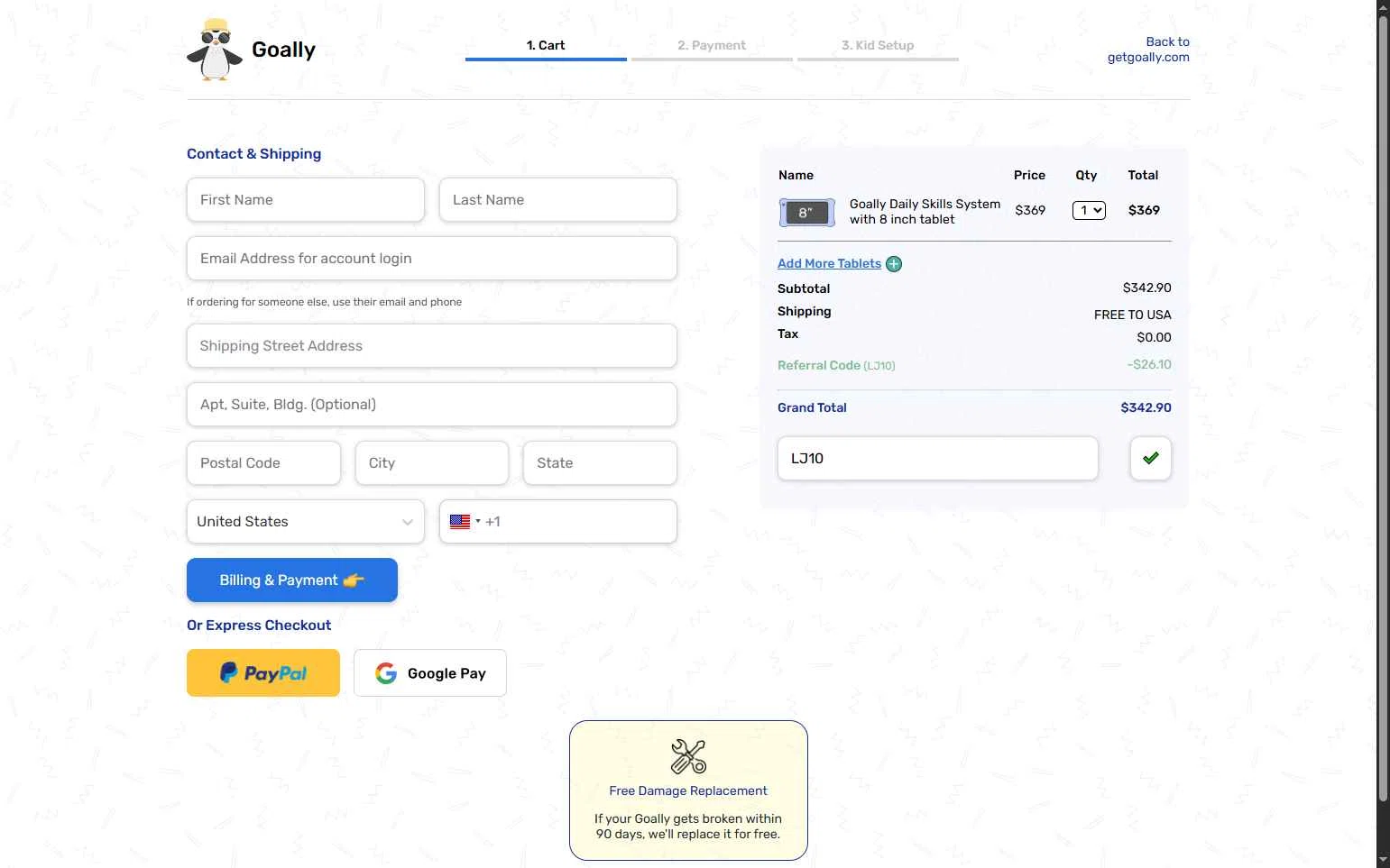 Goally checkout page showing Goally discount code box | Screenshot taken by SimplyCodes community member on Nov 5, 2025