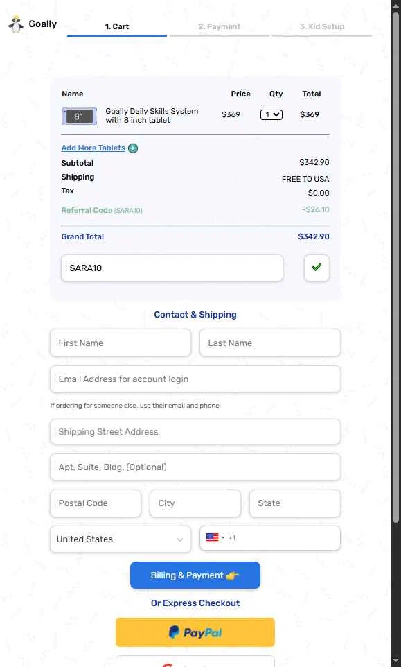 Goally checkout page showing Goally discount code box | Screenshot taken by SimplyCodes community member on Dec 7, 2025