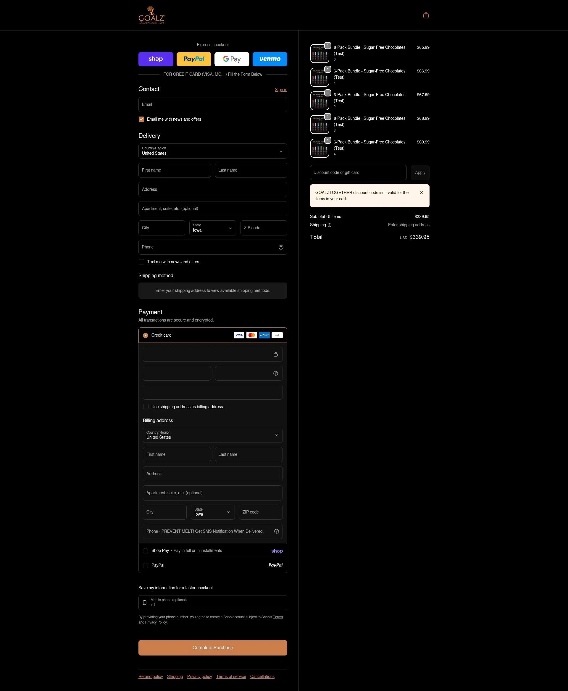 Goalz checkout page showing Goalz discount code box | Screenshot taken by SimplyCodes community member on Feb 6, 2026