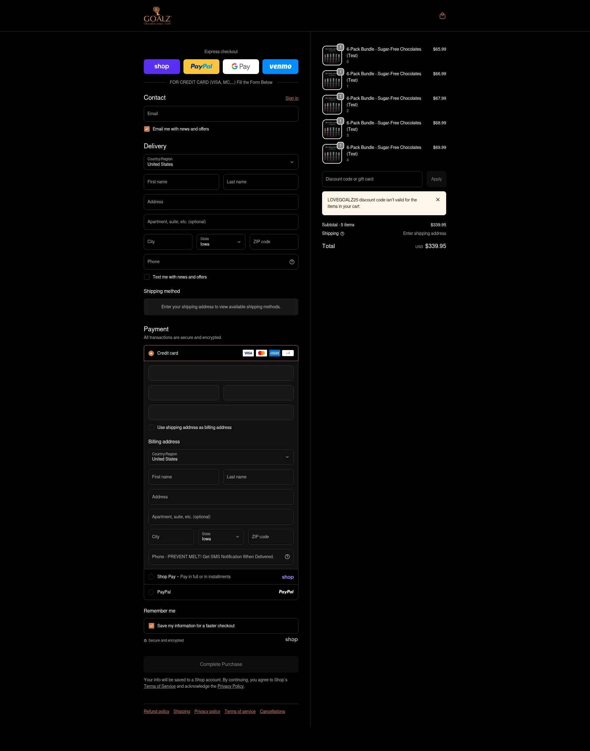 Goalz checkout page showing Goalz discount code box | Screenshot taken by SimplyCodes community member on Jan 23, 2026