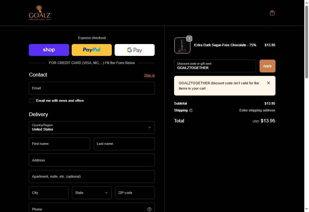 Goalz checkout page showing Goalz discount code box | Screenshot taken by SimplyCodes community member on Feb 3, 2026
