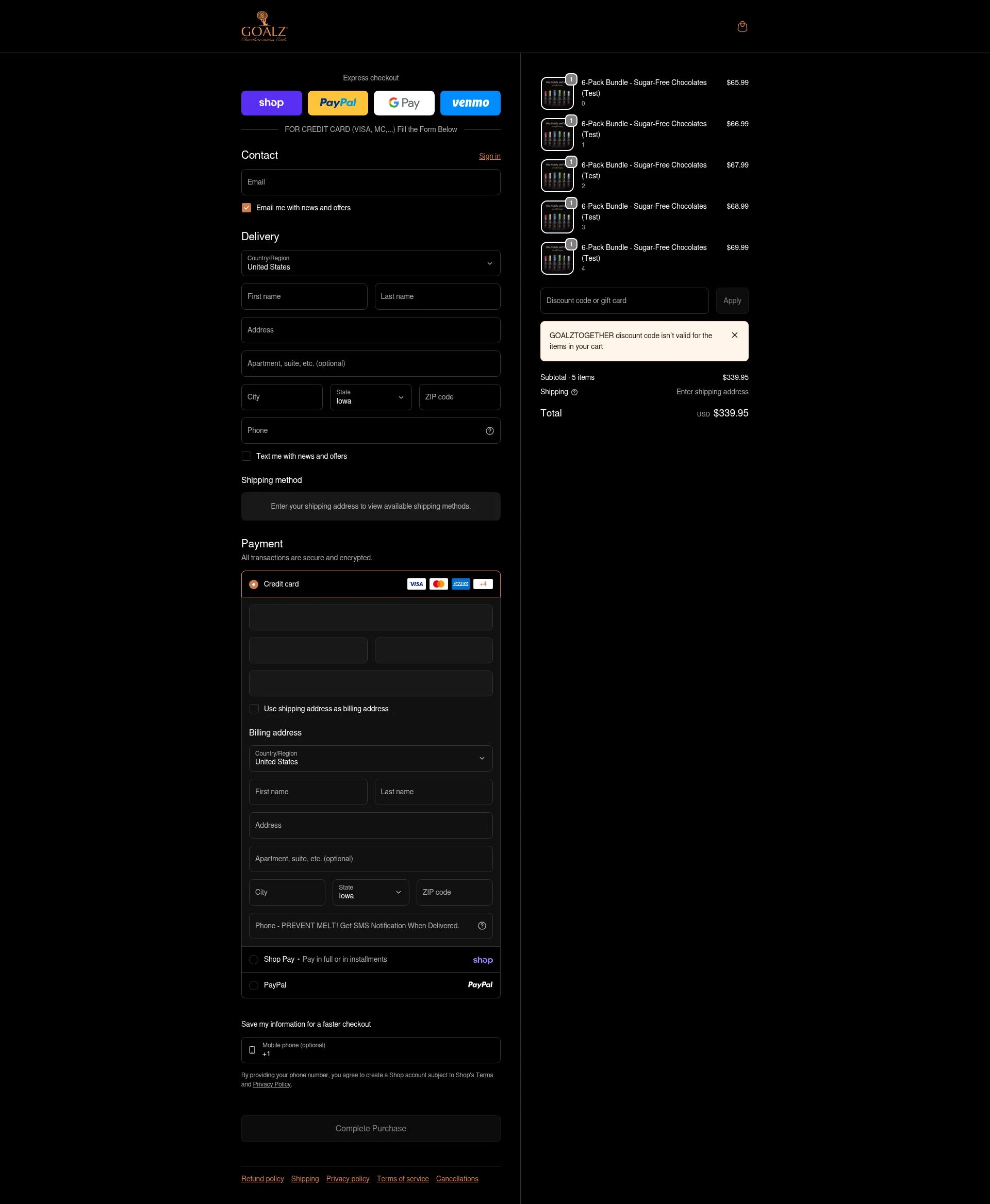 Goalz checkout page showing Goalz discount code box | Screenshot taken by SimplyCodes community member on Feb 1, 2026