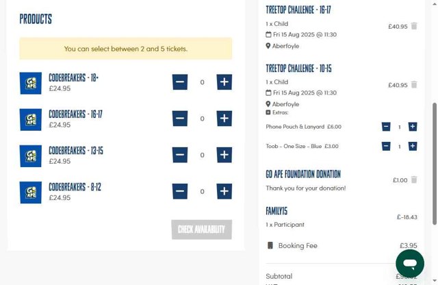 Go Ape checkout page showing Go Ape promo code box | Screenshot taken by SimplyCodes community member on Aug 1, 2025