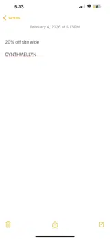 CYNTHIAELLYN coupon verification screenshot