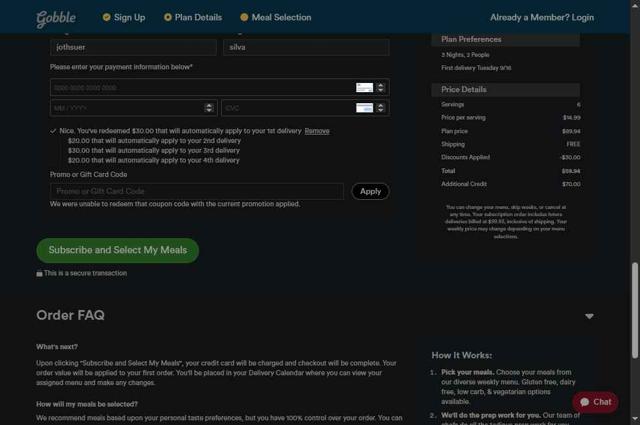 Gobble checkout page showing Gobble promo code box | Screenshot taken by SimplyCodes community member on Sep 8, 2025