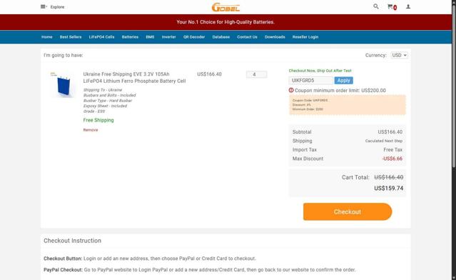 Gobel Power checkout page showing Gobel Power coupon code box | Screenshot taken by SimplyCodes community member on Sep 12, 2025
