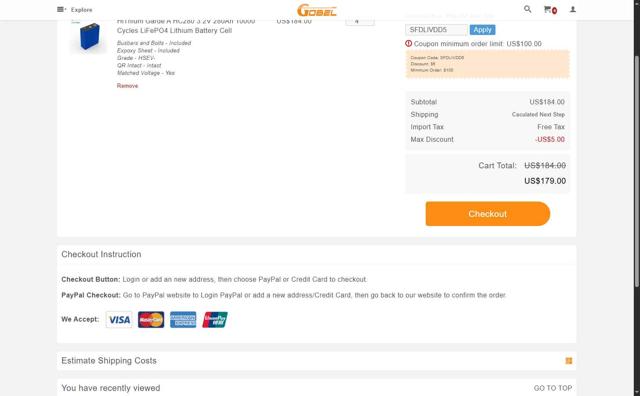 Gobel Power checkout page showing Gobel Power coupon code box | Screenshot taken by SimplyCodes community member on Aug 16, 2025