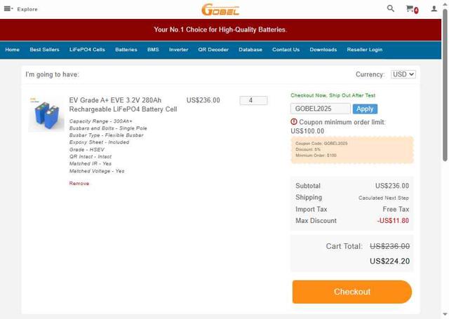 Gobel Power checkout page showing Gobel Power coupon code box | Screenshot taken by SimplyCodes community member on Aug 21, 2025