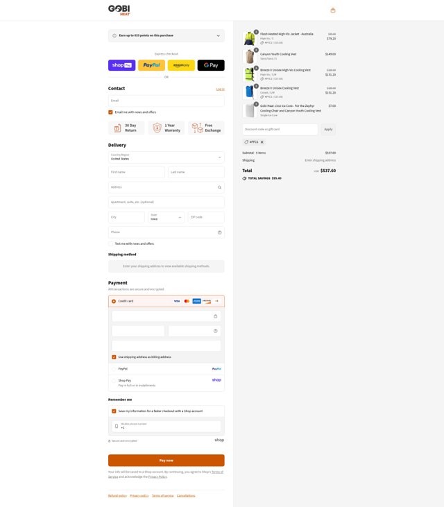 Gobi Heat checkout page showing Gobi Heat discount code box | Screenshot taken by SimplyCodes community member on Aug 27, 2025