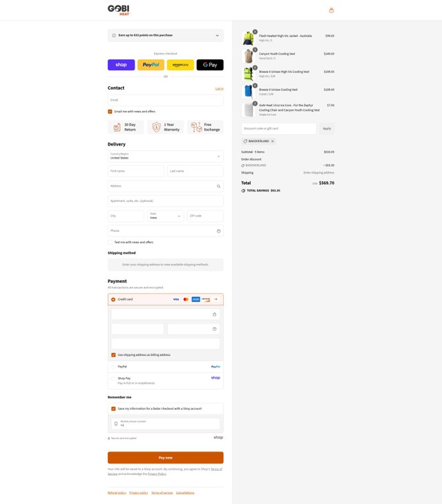 Gobi Heat checkout page showing Gobi Heat discount code box | Screenshot taken by SimplyCodes community member on Aug 31, 2025