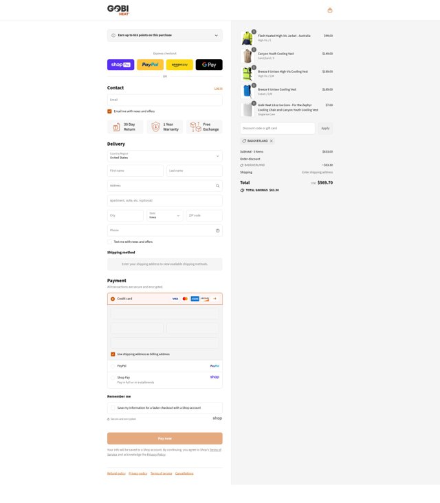 Gobi Heat checkout page showing Gobi Heat discount code box | Screenshot taken by SimplyCodes community member on Aug 27, 2025